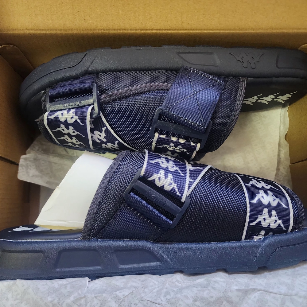 Kappa 222 Banda Mitel 1 Blue Marine-White slides Size 8 Men